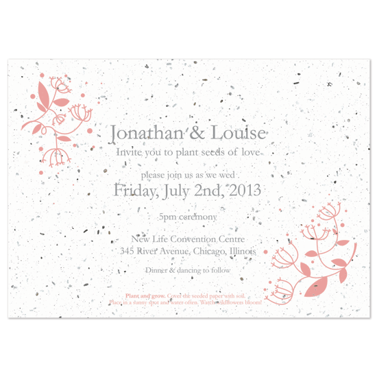  Elegance pink landscape seed wedding invitation