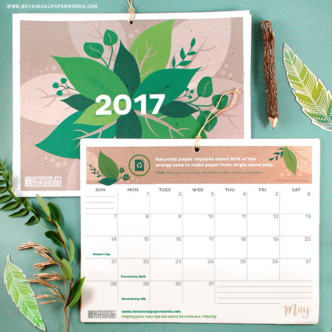 Live green and love the Earth with this vibrant Free Printable 2017 Eco Tips Calendar that includes eco-facts, quotes and tips to go green. Simply download and print the PDF at home!