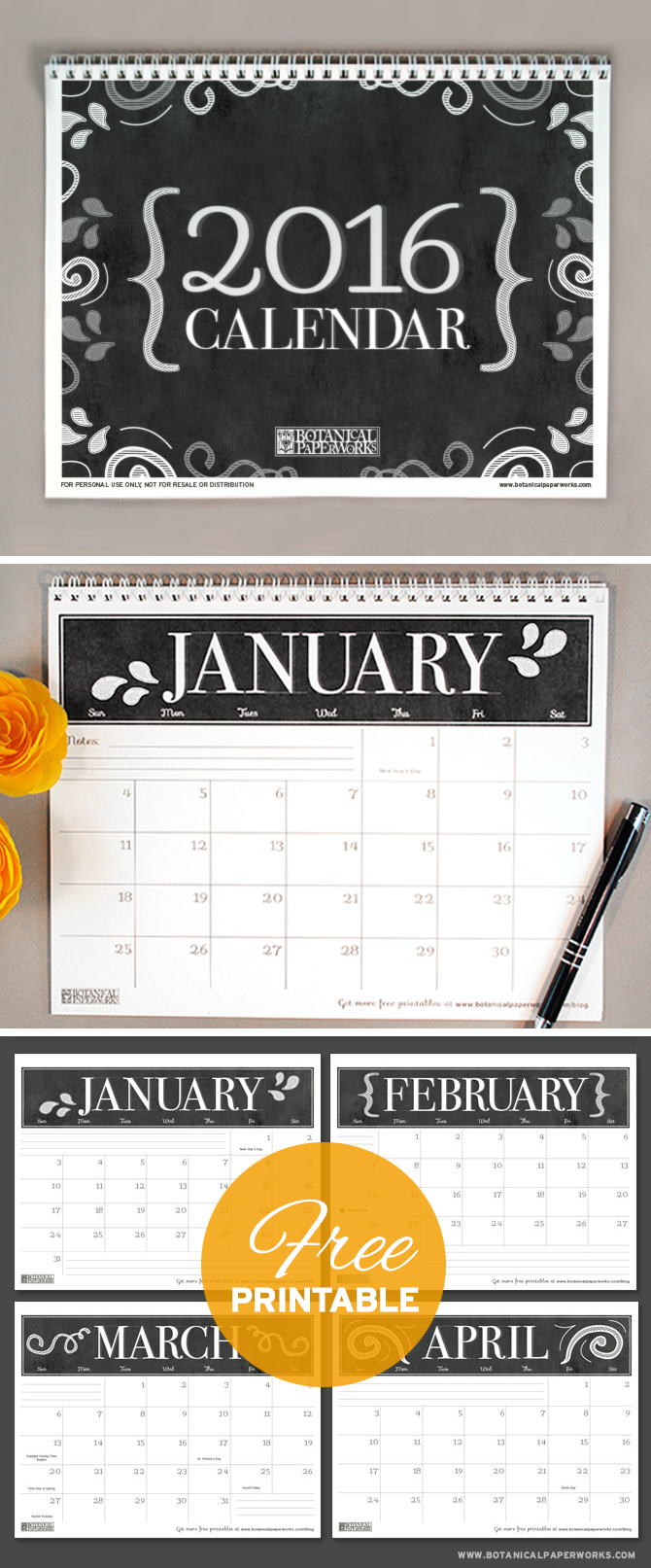 With a black and white color scheme, this 2016 #Chalkboard #Calendar is perfect for people who love simple and stylish #designs. Download your #freeprintable now!