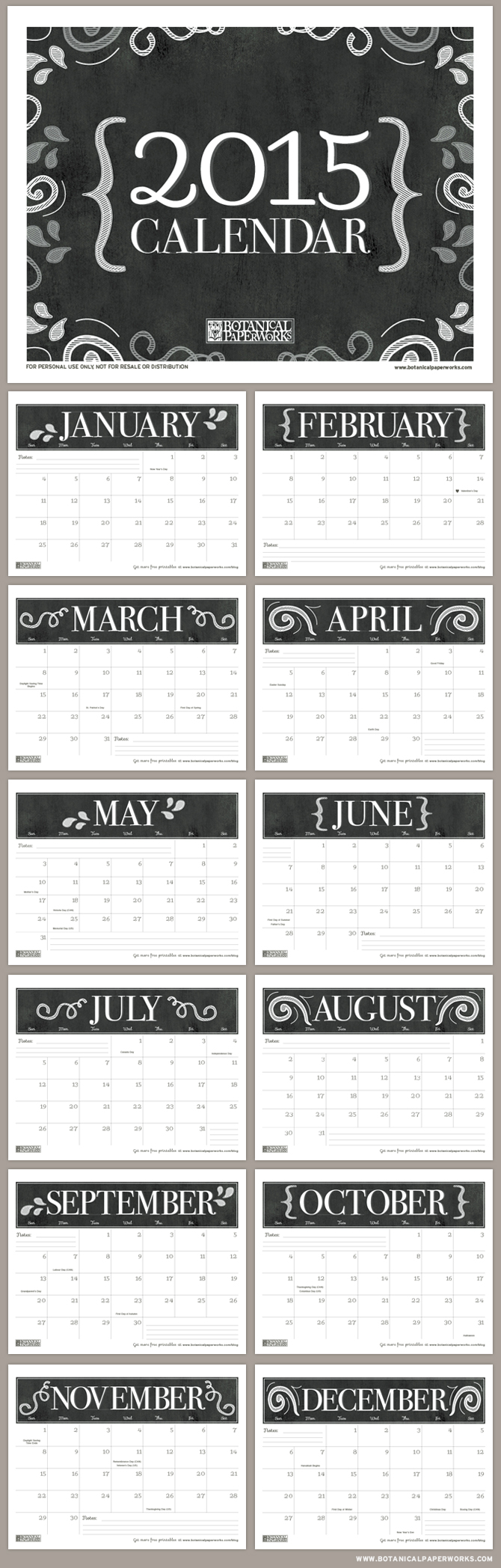 Free Printable Calendar Template 2016 from www.botanicalpaperworks.com